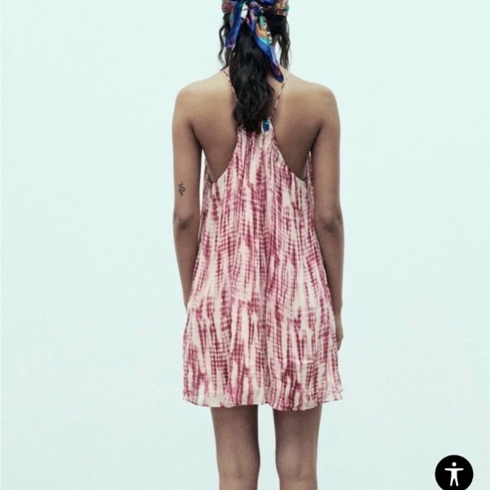 Zara Red Tie-Dye Stone Halter Mini Dress - Picture 2 of 8